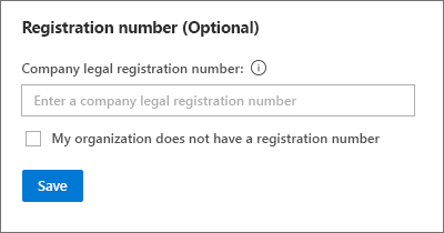 Screenshot del campo opzionale del numero di registrazione.