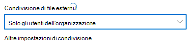 Screenshot delle impostazioni di condivisione a livello di sito in SharePoint configurato come “Solo persone nell’organizzazione”.