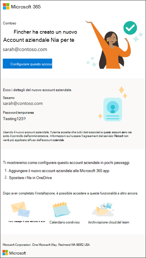 Screenshot: Accettare l'invito tramite posta elettronica per il nuovo account di posta elettronica aziendale
