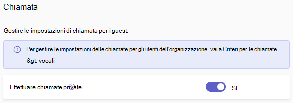 Screenshot delle opzioni di chiamate guest in Teams.