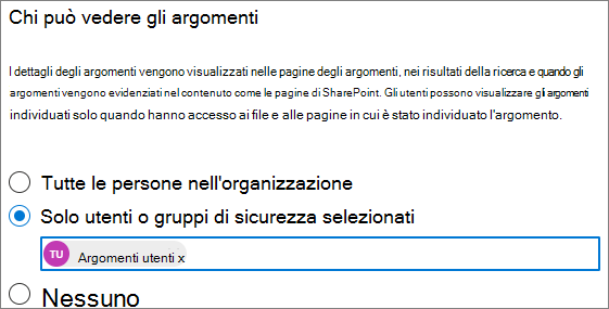 Screenshot della pagina Chi può vedere gli argomenti.