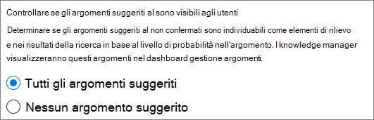 Screenshot dell'interfaccia utente per escludere gli argomenti suggeriti.