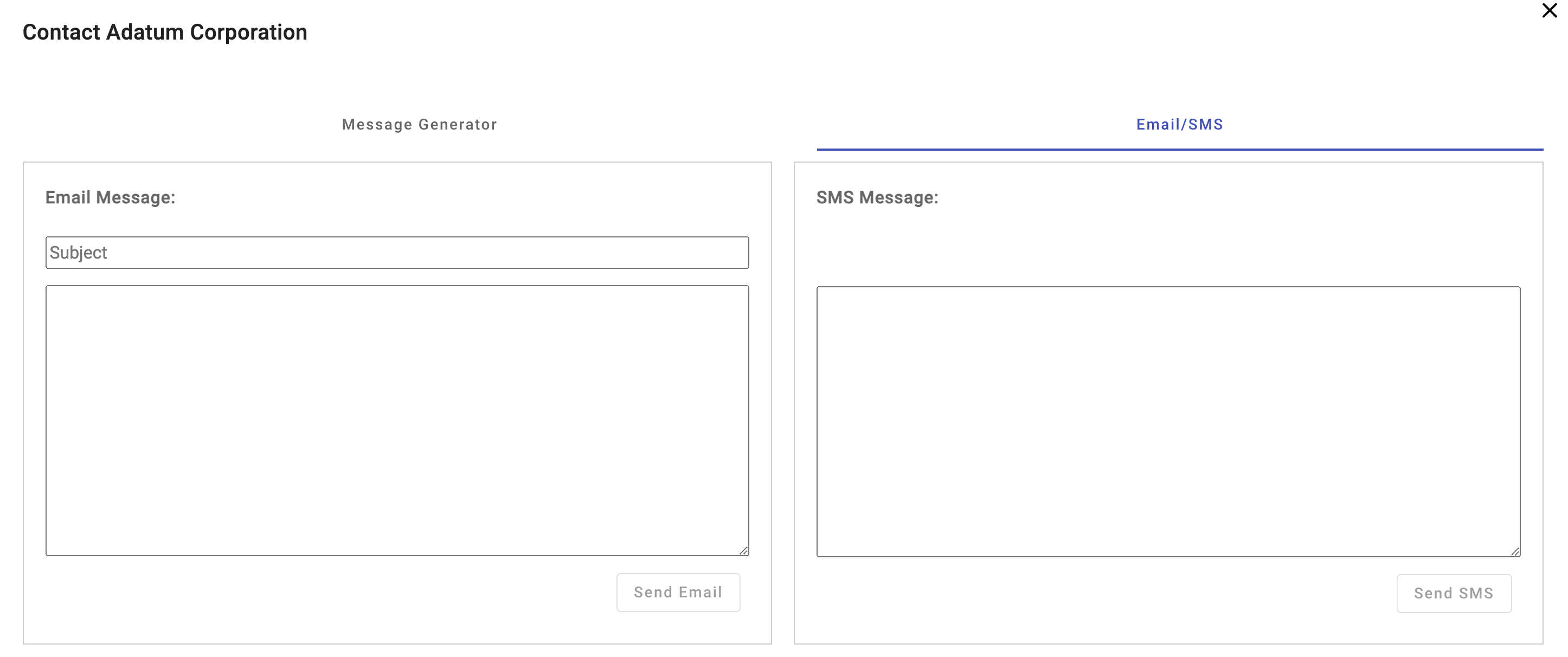 Finestra di dialogo Messaggio di posta elettronica/SMS Cliente.