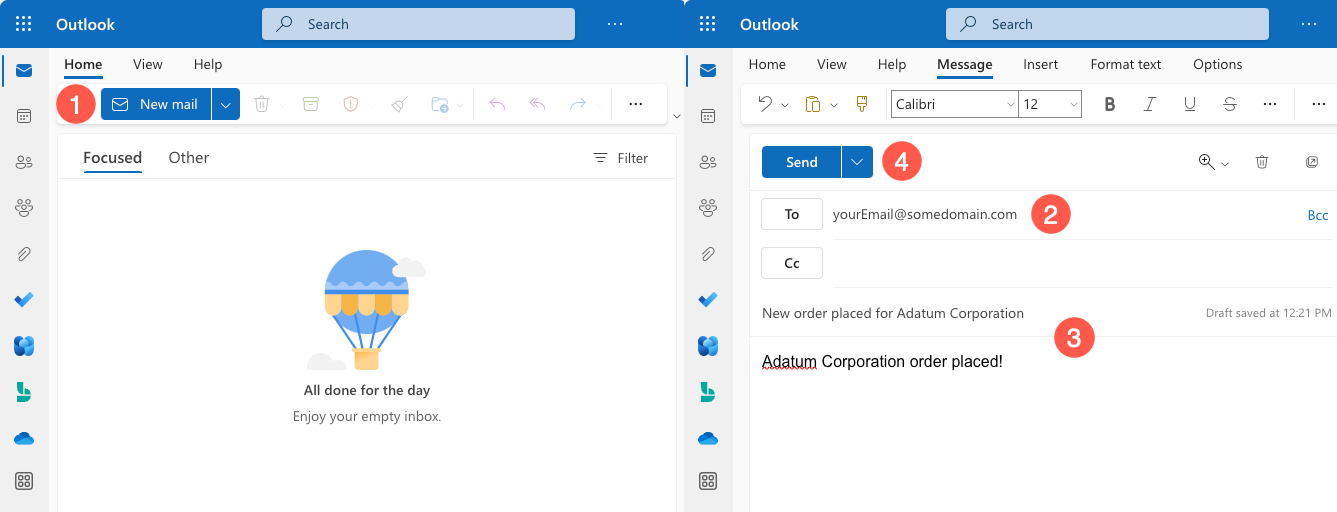 Aggiunta di un messaggio di posta elettronica in Outlook