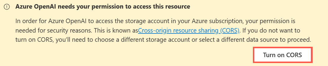 Azure OpenAI Studio Bring Your Own Data Attivare CORS