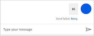 Messaggio di errore nella finestra del chat bot indicante 'Invio non riuscito. Riprova'.