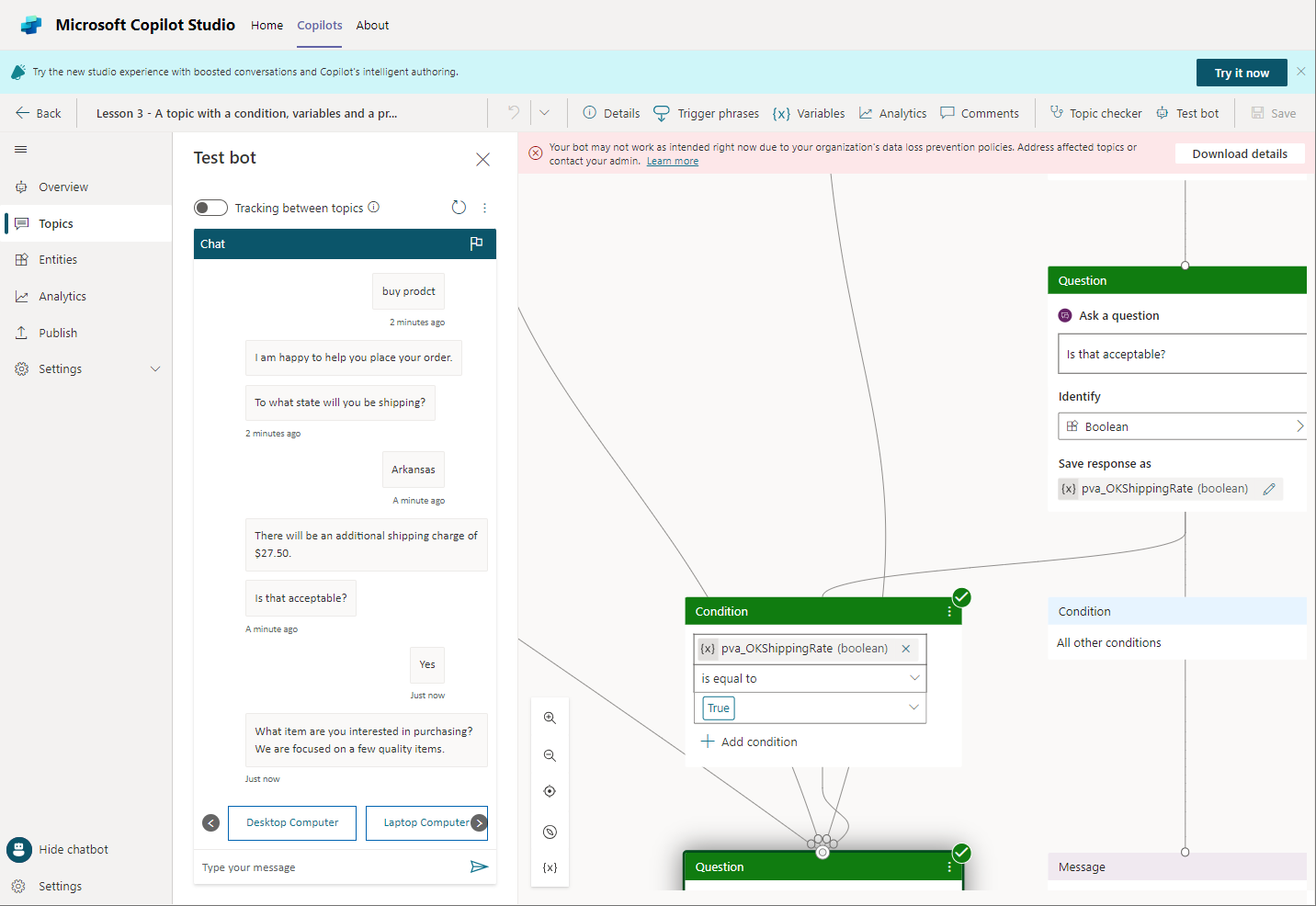 Seleziona qualsiasi risposta nella conversazione per visualizzare l'area del contenuto evidenziata su quella risposta.