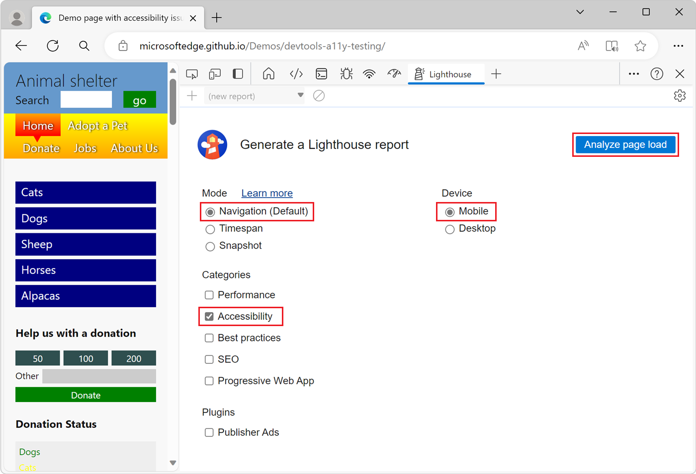 The configuration options to use