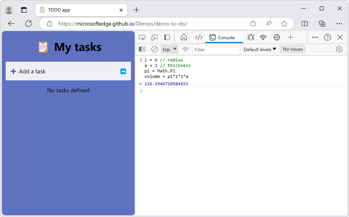 Press Shift+Enter to write several lines of JavaScript.  The resulting value is output