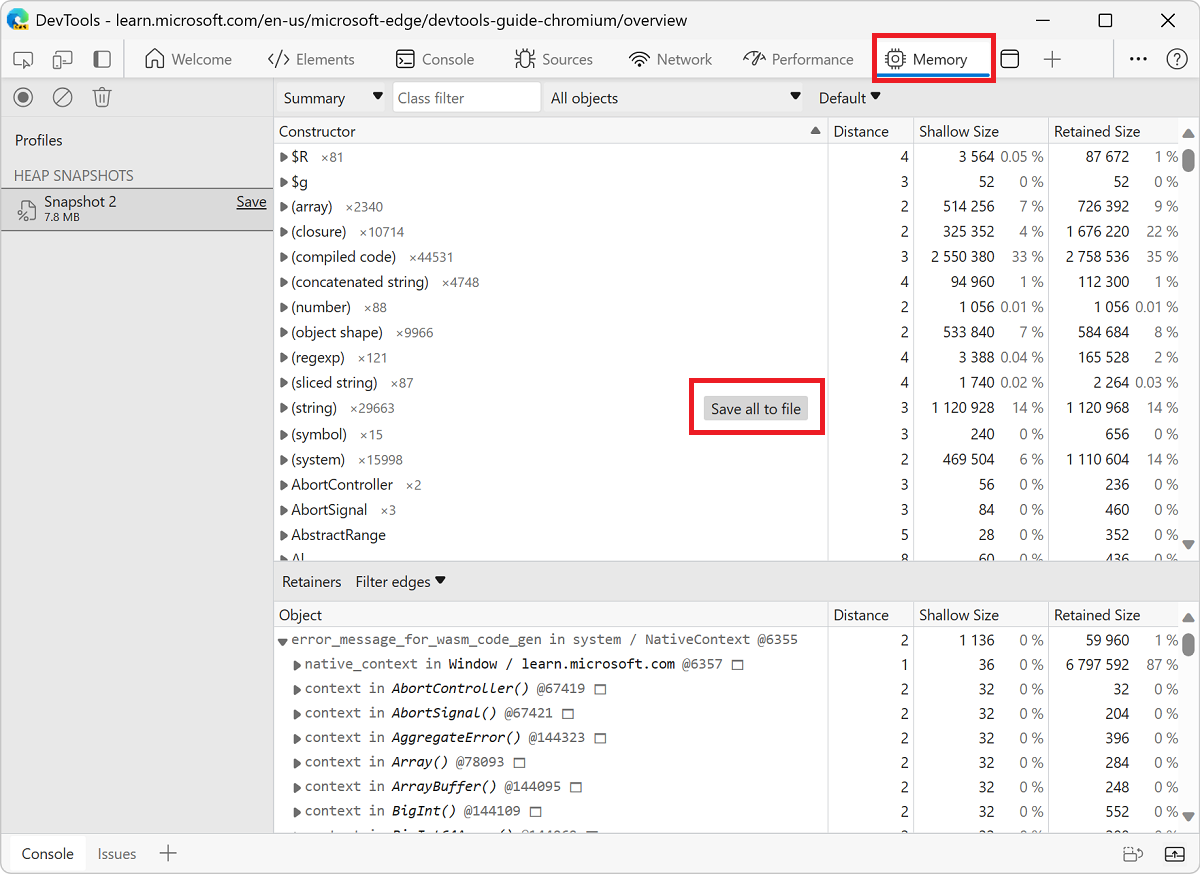 Save all strings from a heap snapshot to JSON