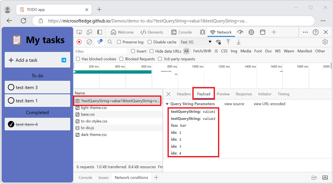 The Query String Parameters section