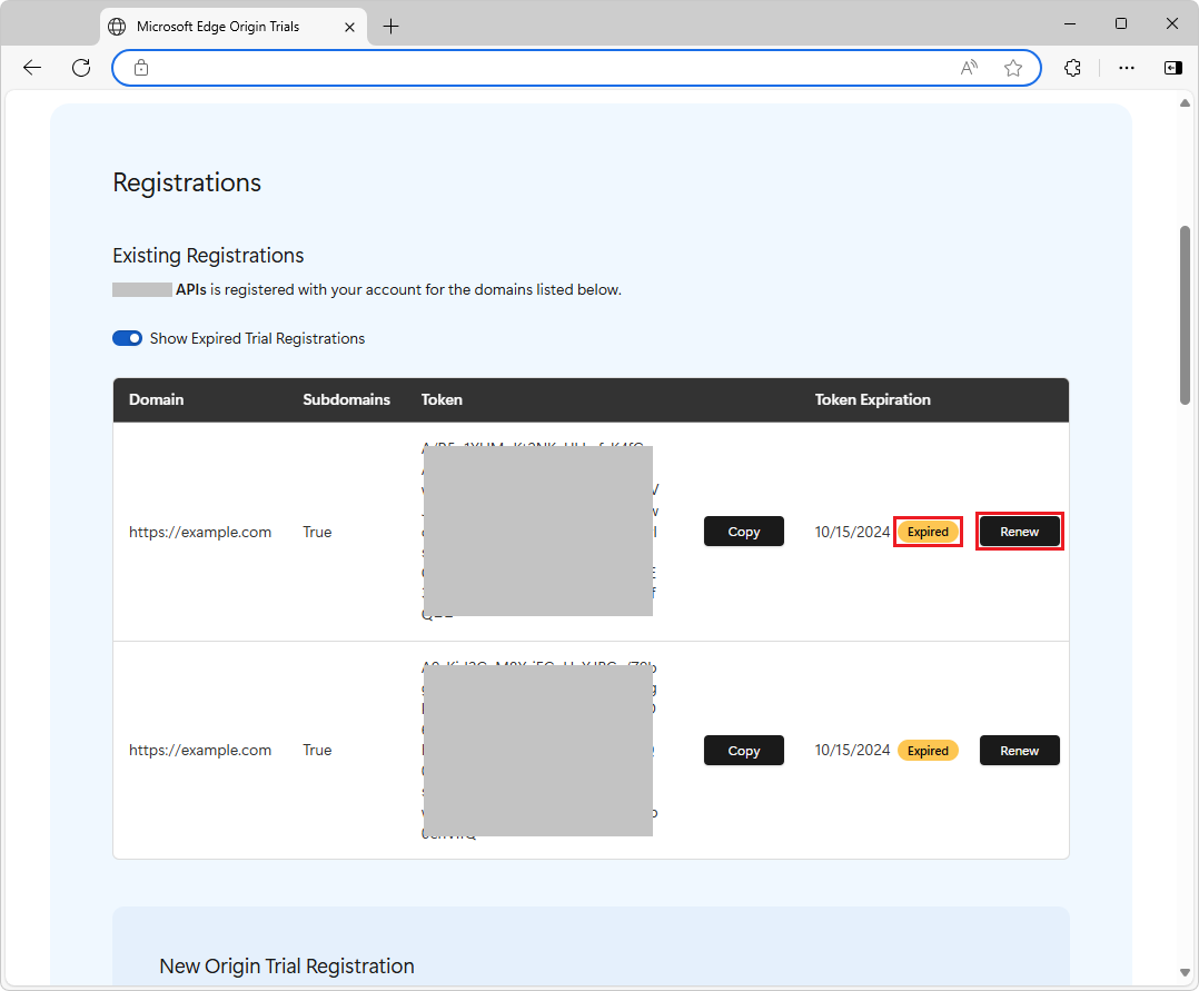 UI to renewing a token