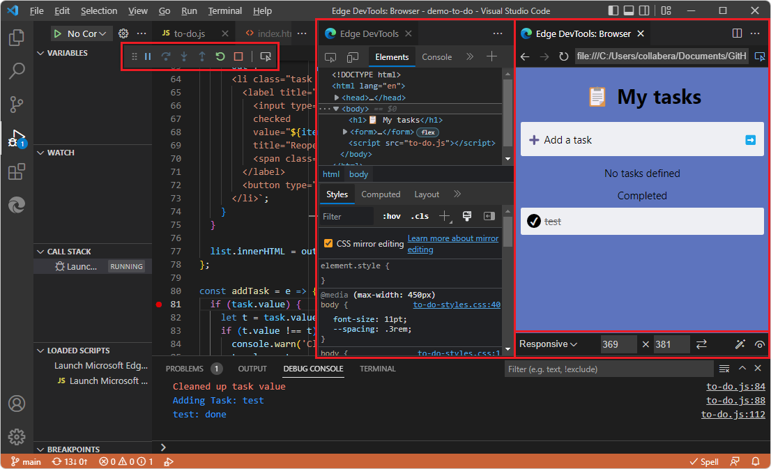 The DevTools components from selecting Open Browser with DevTools