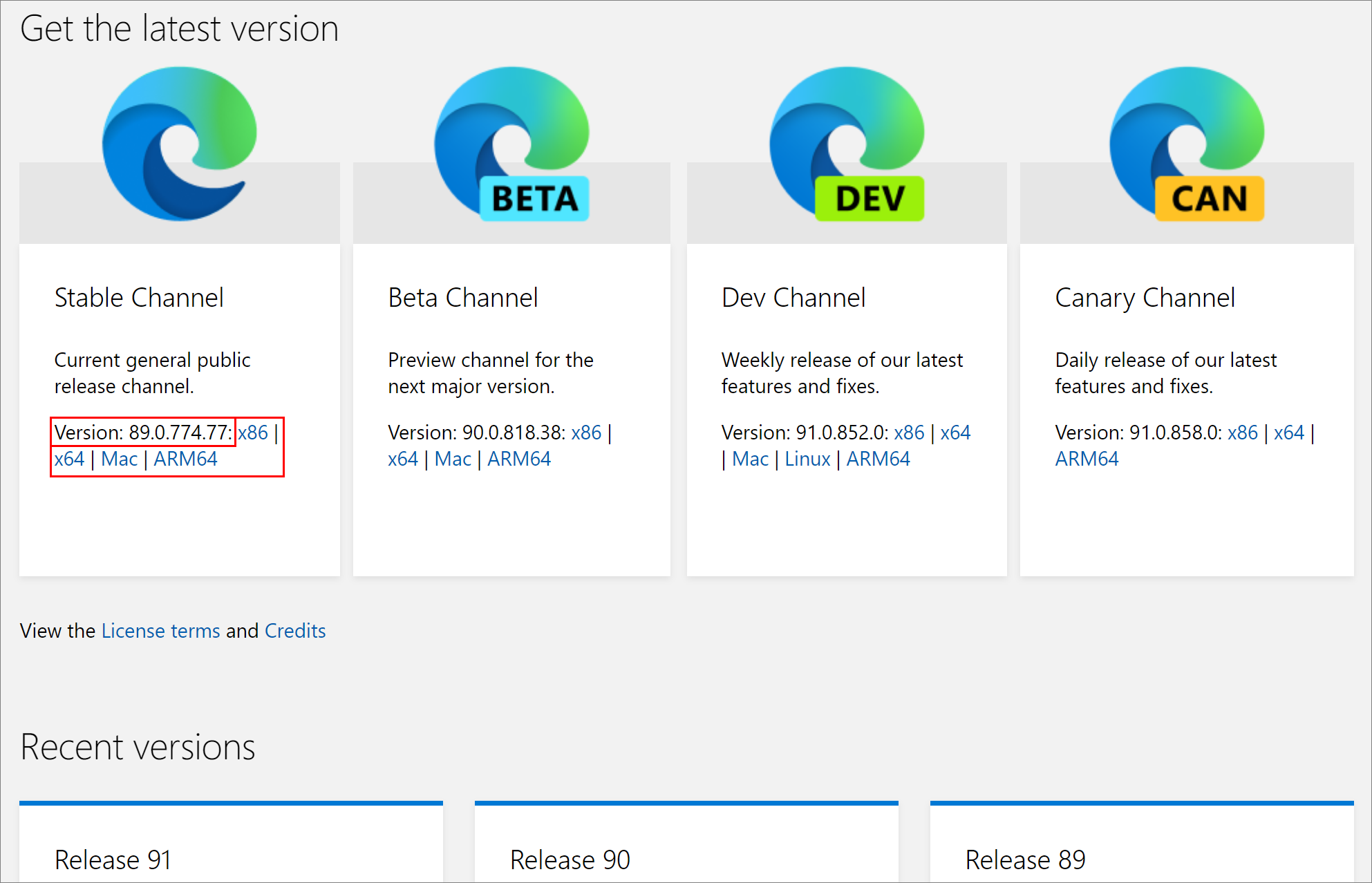 The Get the latest version section of the Microsoft Edge WebDriver webpage