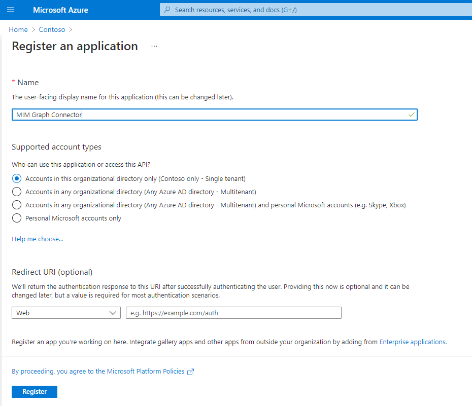 Immagine della registrazione dell'applicazione