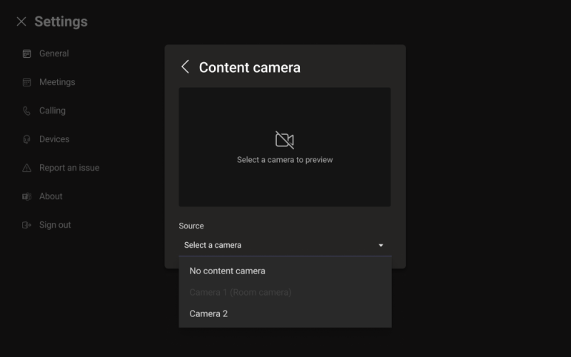 contenuto Selezionare la fotocamera del contenuto.