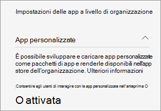 Screenshot che mostra le impostazioni app personalizzate a livello di organizzazione.