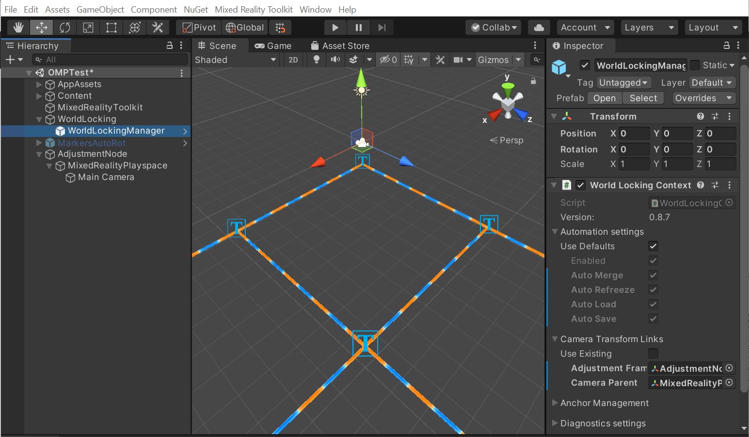 Screenshot di Unity della configurazione più semplice