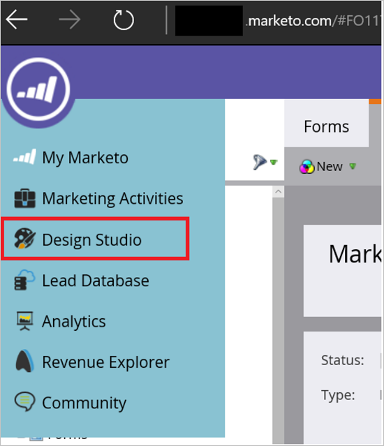 Screenshot che mostra Marketo Design Studio.