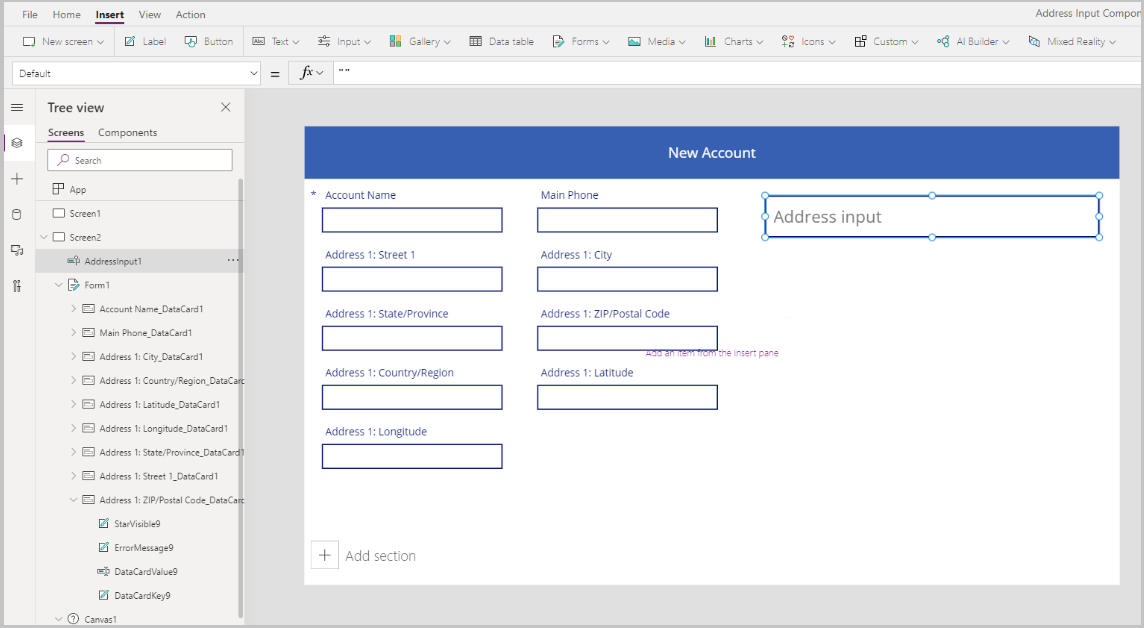 La casella Address input è stata aggiunta