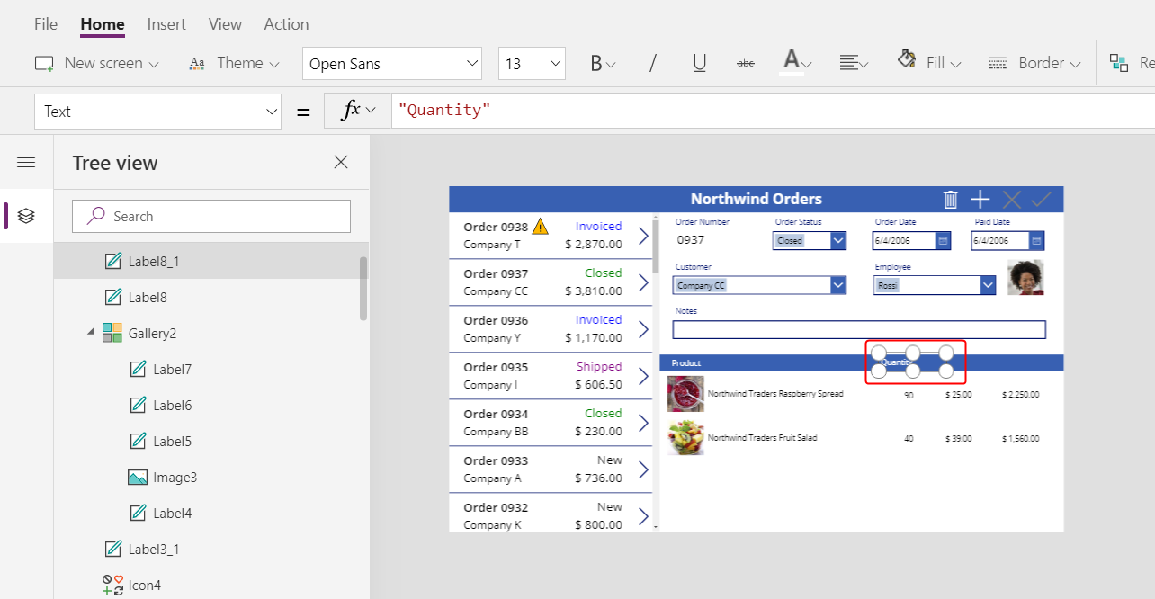 Cambia il testo dell'etichetta in Quantity.