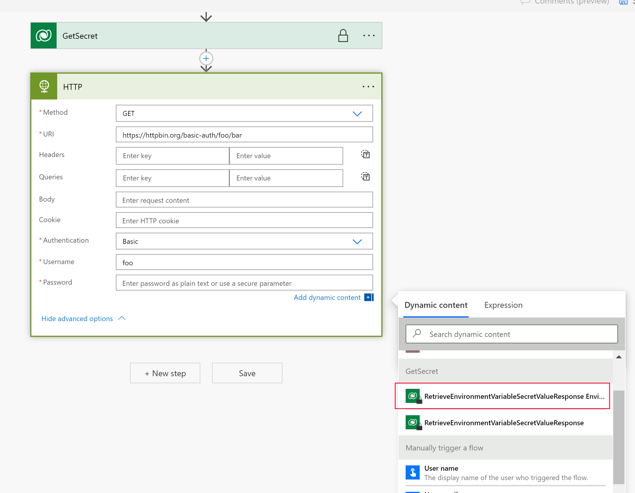 Creazione di un nuovo passaggio usando il connettore HTTP