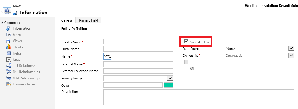 Opzione Tabella virtuale nella definizione della tabella.