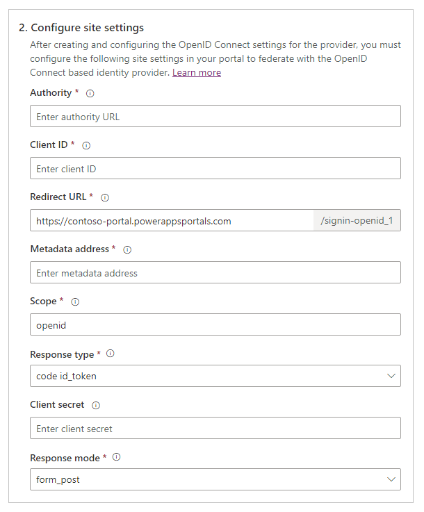 Configurare le impostazioni del sito OpenID.