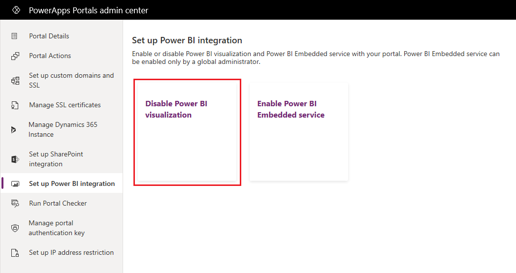 Disattivare la visualizzazione Power BI.