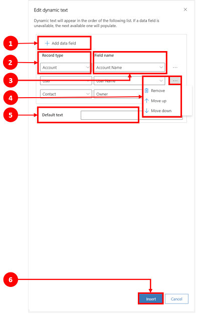 Come inserire testo dinamico in un modulo di modello e-mail.