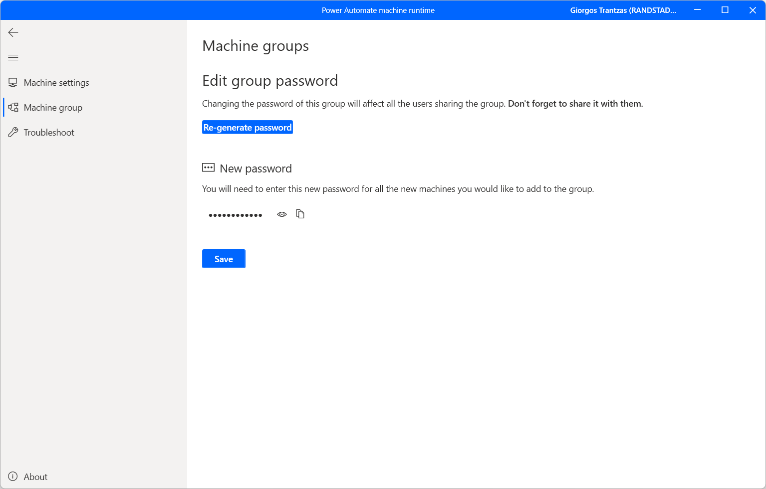 Screenshot dei campi per la password del nuovo gruppo di computer.