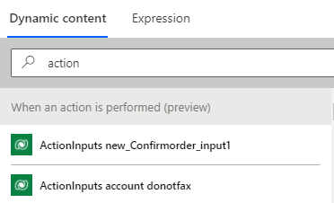 Screenshot del selettore di contenuto dinamico nella finestra di progettazione di Power Automate che mostra l'output del trigger 