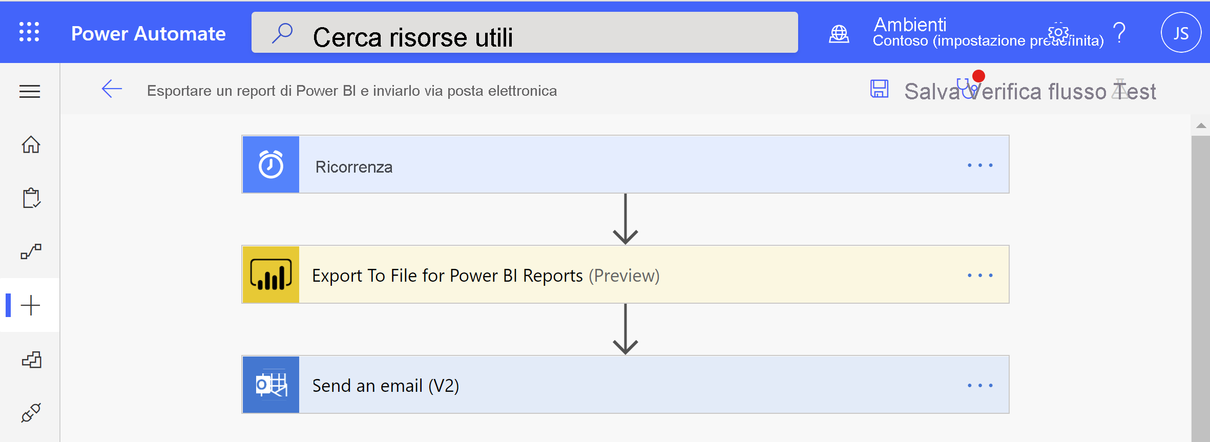 Screenshot of the Power BI Automate window showing create options.