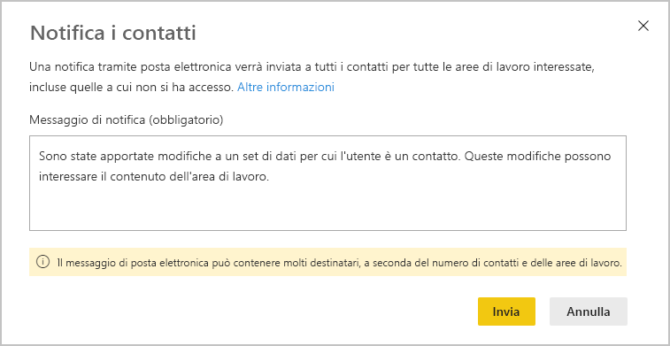 Screenshot della finestra di dialogo Notifica contatti.