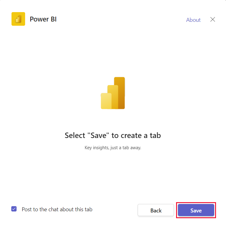 Screenshot della nuova scheda di Power BI aggiunta per Microsoft Teams.