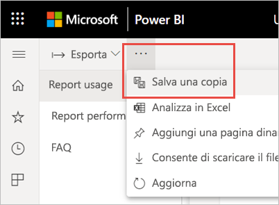 Screenshot del salvataggio di una copia del report.