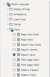 Screenshot che mostra l'aggiunta di una misura Visualizzazioni report.