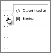 Screenshot del recupero o eliminazione di codici di incorporamento.