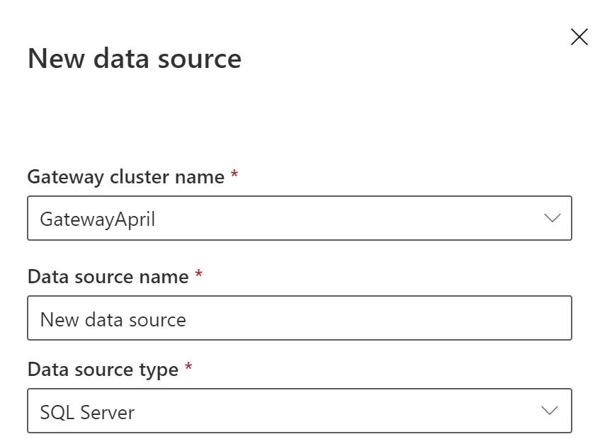 Screenshot dell'aggiunta dell'origine dati SQL al gateway.