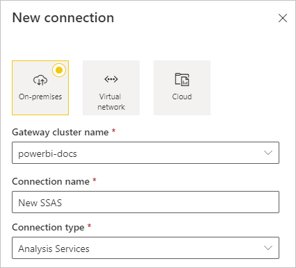 Screenshot dell'aggiunta del tipo di dati di Analysis Services.