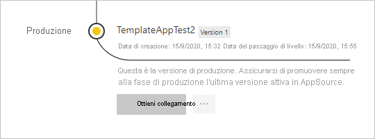 Screenshot del riquadro Release Management con l'app in produzione.