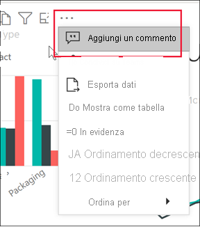 Screenshot che mostra il menu Altre opzioni. Viene descritto l'aggiunta di un commento.