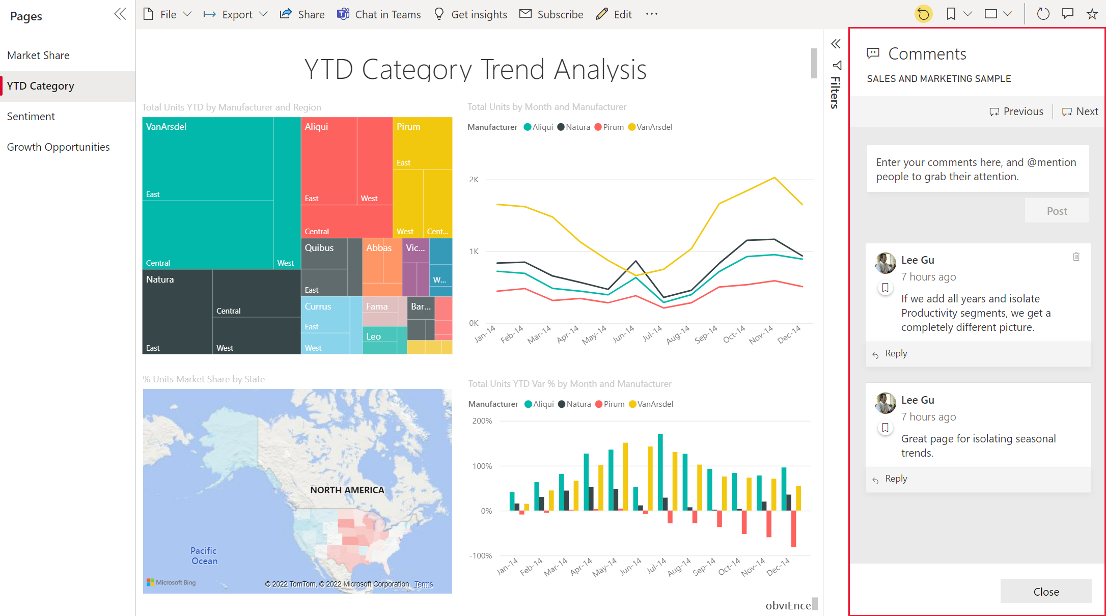 Screenshot che mostra un dashboard con la sezione Commenti evidenziata.