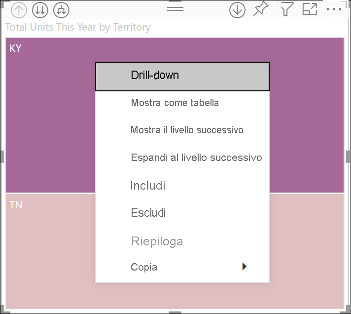 Screenshot del menu di scelta rapida da un punto dati.