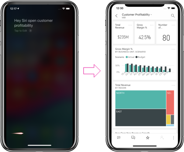 Siri avvia Power BI per aprire il comando rapido