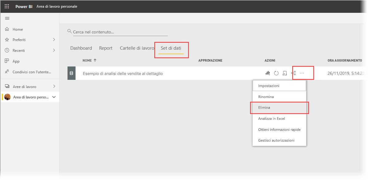 Selezionare Elimina modelli semantici