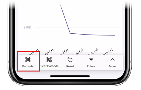 Screenshot che mostra l'icona del codice a barre del codice a barre delle azioni del report di Power BI.