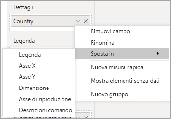 Screenshot del menu delle opzioni, che mostra l'opzione Sposta in.