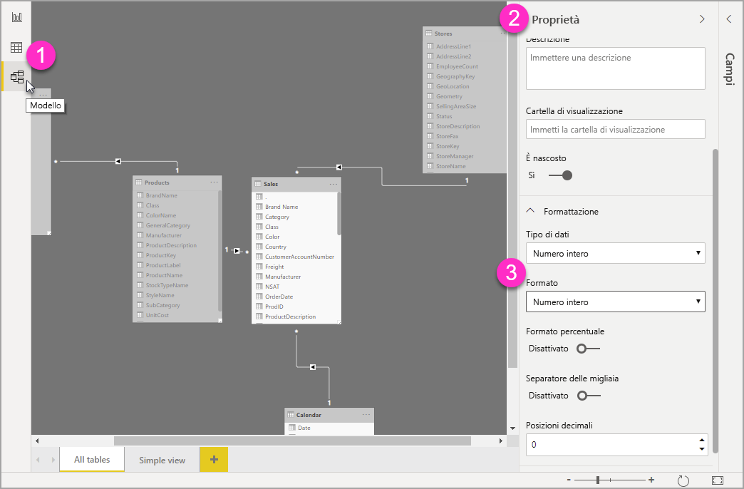 Screenshot del riquadro Proprietà, con evidenziato il menu Formato.