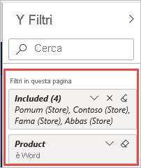 Screenshot del riquadro Filtri, che evidenzia i filtri applicati.